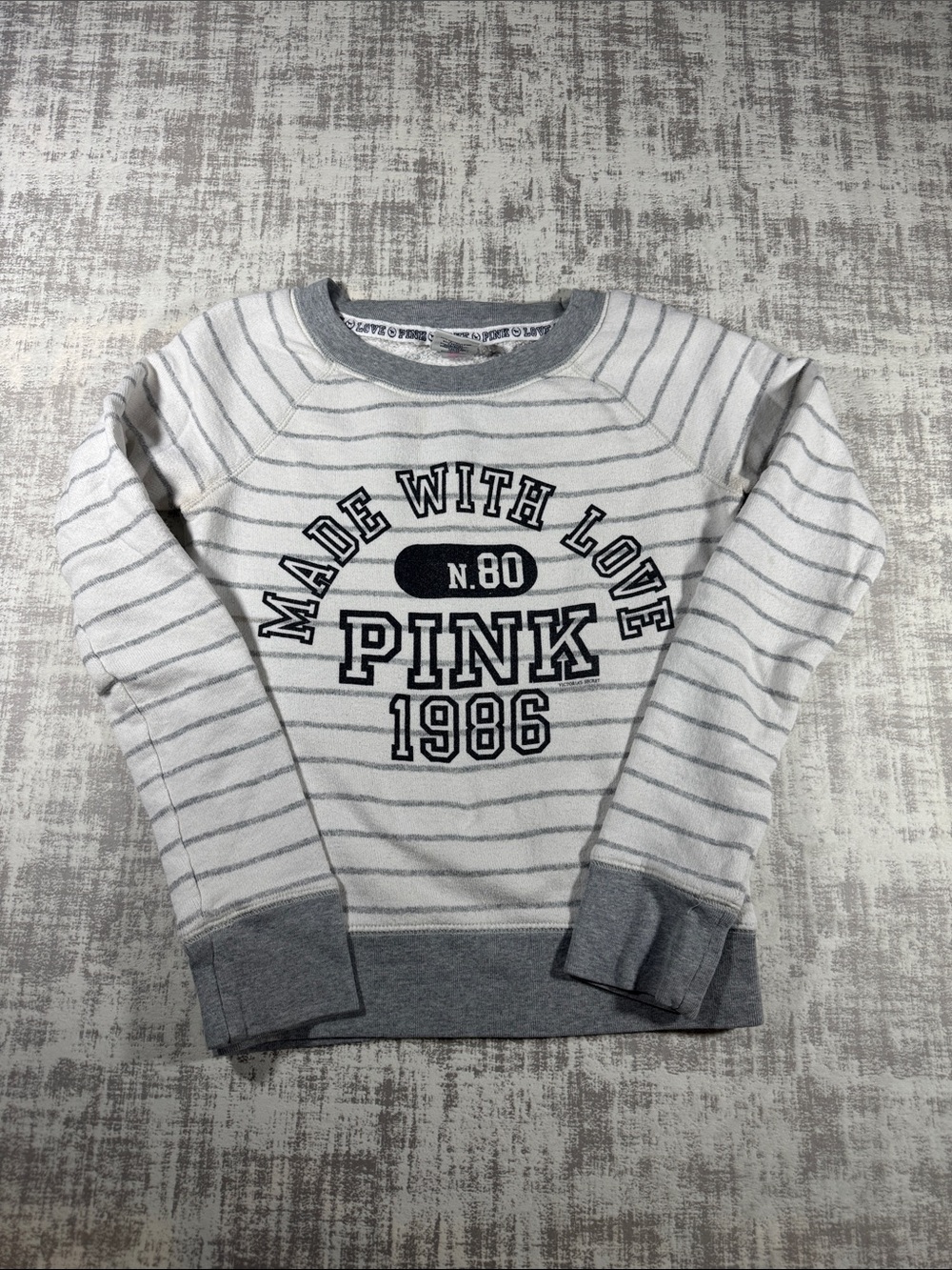 Y2K Era PINK Victoria's Secret Gray & White Striped Sweatshirt